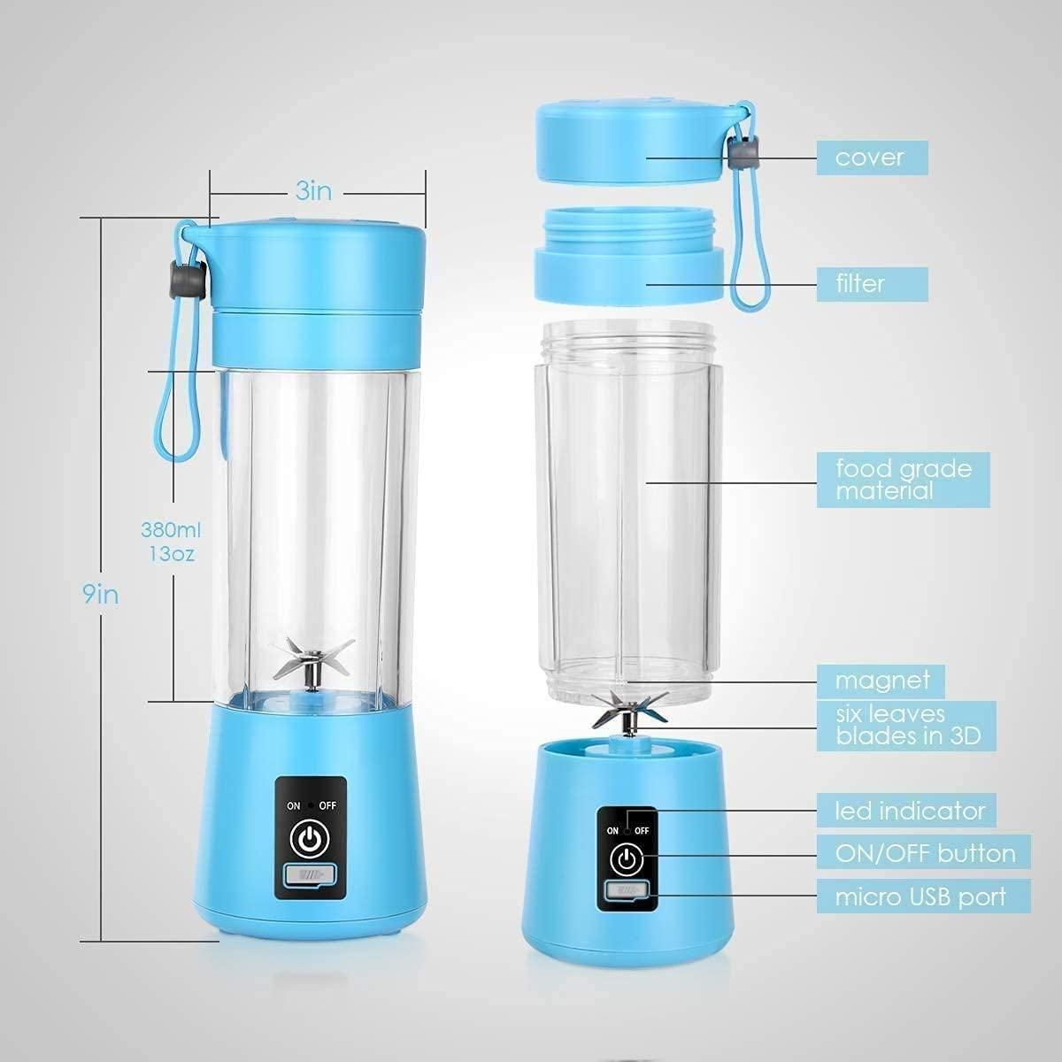 Portable Electric USB Juicer Blender with 6 Blades | 380ML Rechargeable Juice Maker (Color as per availability)