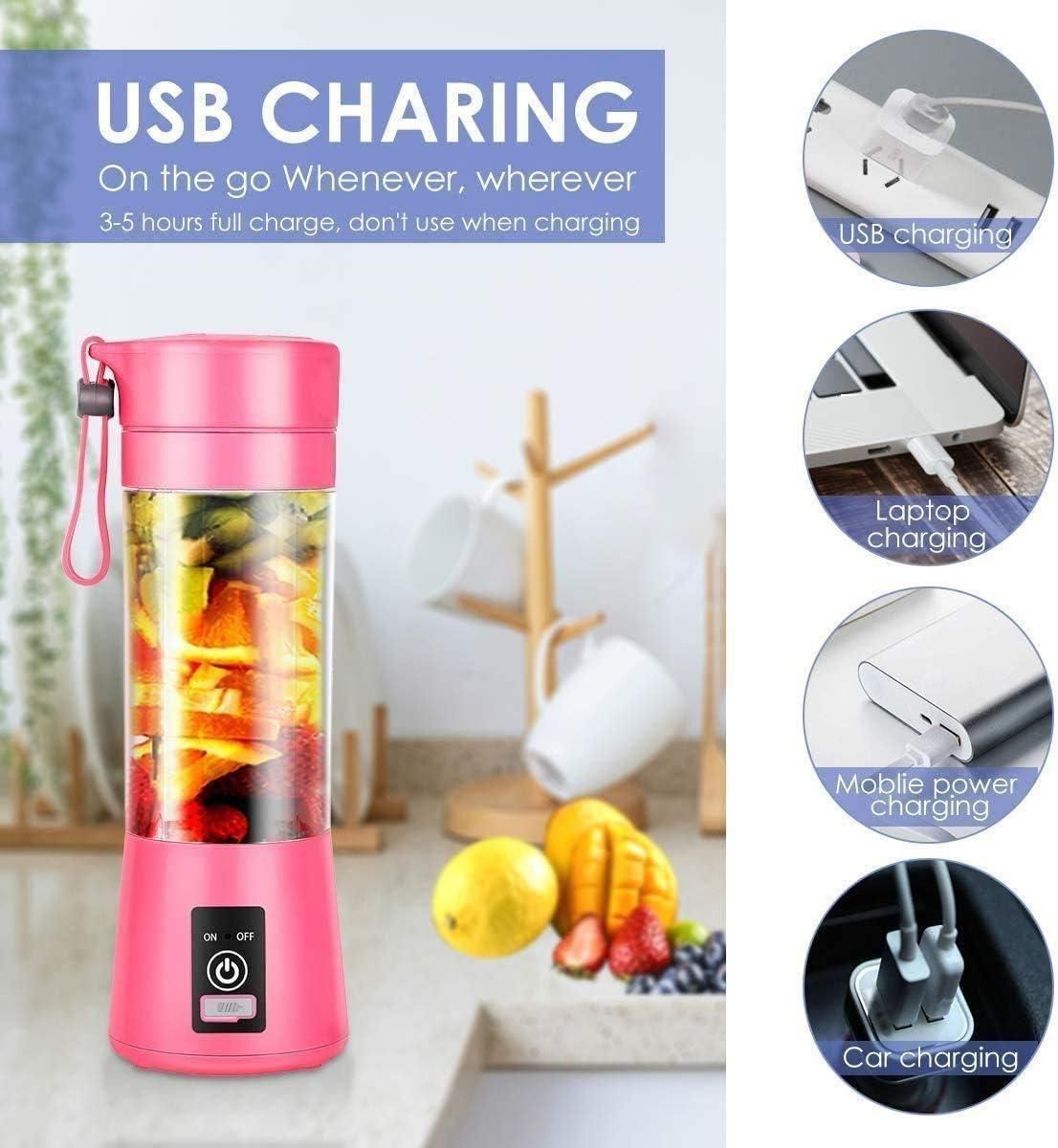 Portable Electric USB Juicer Blender with 6 Blades | 380ML Rechargeable Juice Maker (Color as per availability)