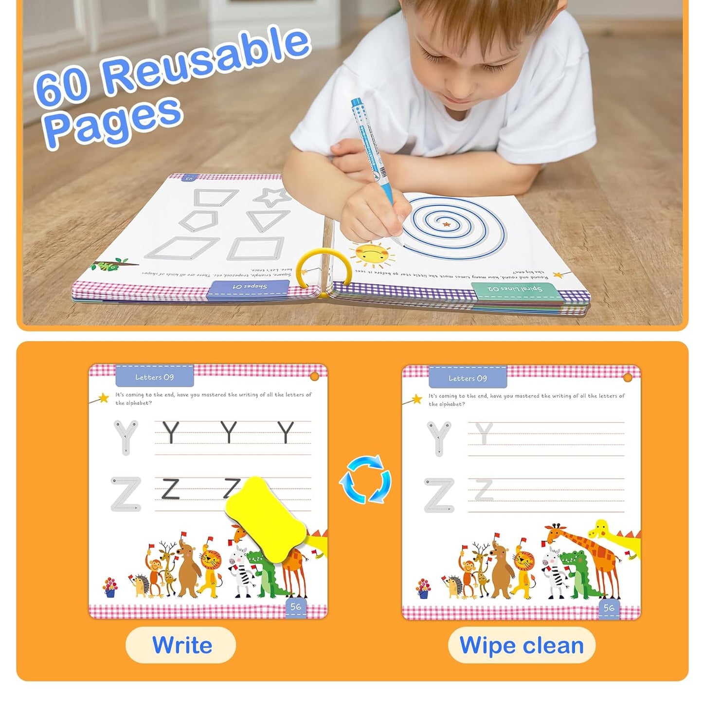 60+ Page Pen Control Reusable Tracing Line Book For Kids