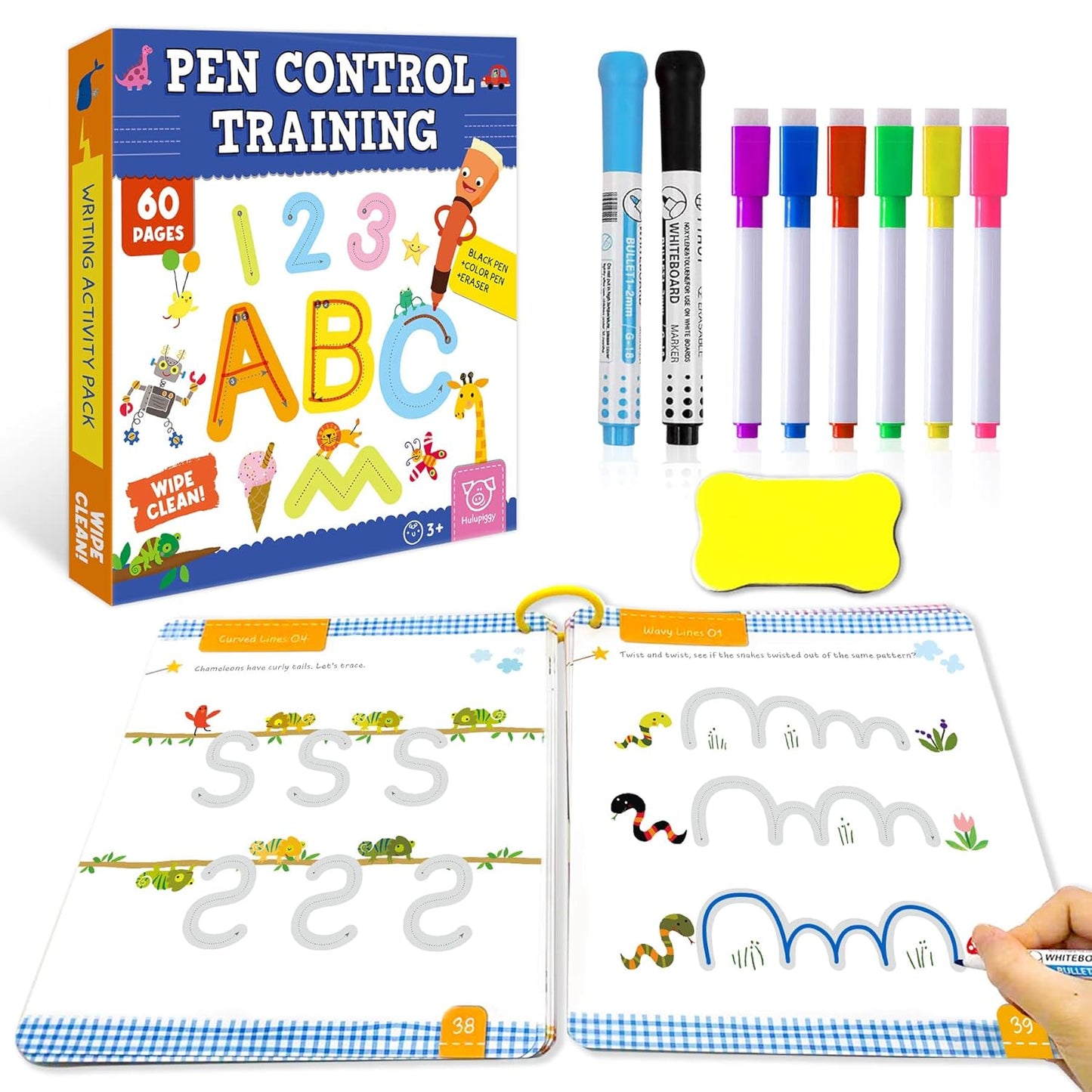 60+ Page Pen Control Reusable Tracing Line Book For Kids